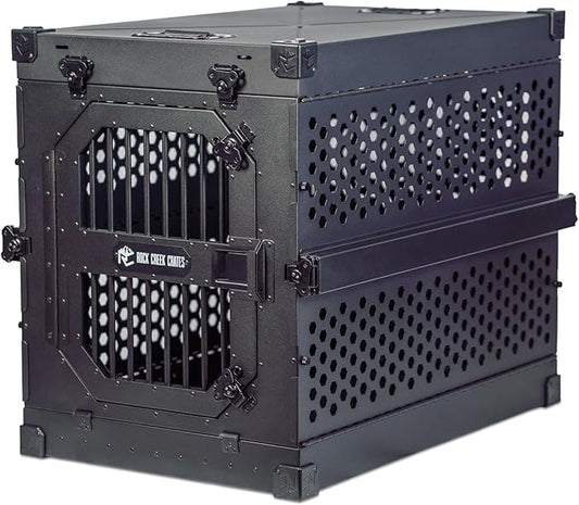 ROCK CREEK CRATES Collapsible Dog Crate: Meticulously Engineered, Durable Aluminum Construction, Non Slip Feet | 10 Year Warranty | Ideal for Indoor & Vehicle Use (Midnight Black, 30 Inch)