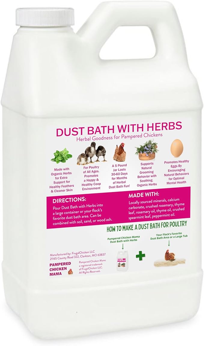 20.5 lb Pampered Chicken Mama Dust Bath with Organic Herbs & Essential Oils for Chickens, Quail, & Poultry | Dust Bath for Chickens to Keep Feathers Clean & Healthy