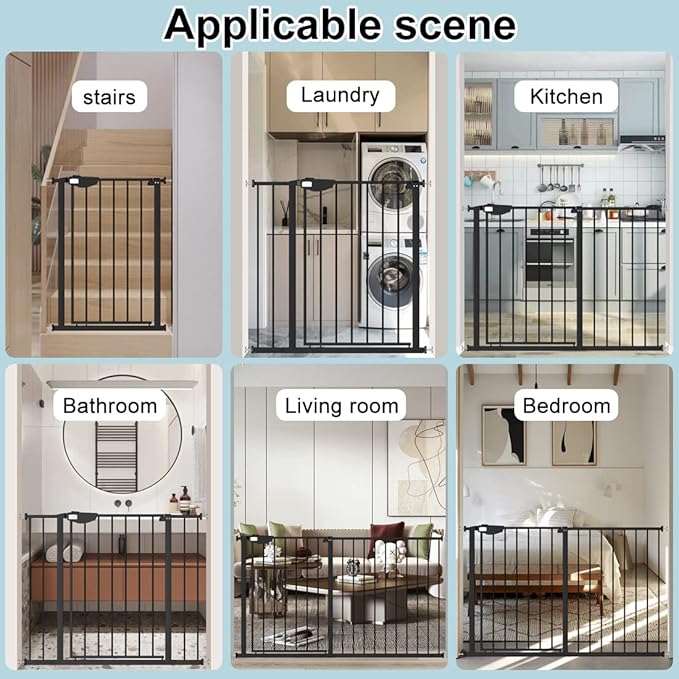 WAOWAO Triple Lock Baby Gate Extra Wide 39.76-43.7" Pressure Mounted Walk Through Swing Auto Close Safety Black Metal Dog Pet Puppy for Stairs,Doorways,Kitchen