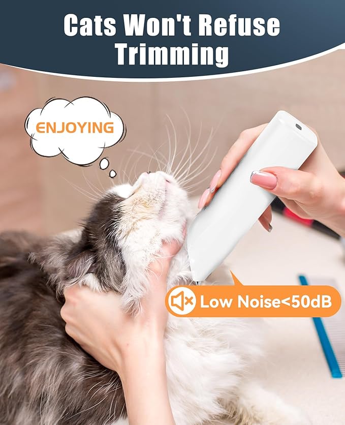 oneisall Pet Clipper for Cat Matted Hair, Pet Shaver for Cats Quiet Pet Clippers Waterproof Cordless Cat Clippers for Matted Hair Long Hair with Storage Bag (White)