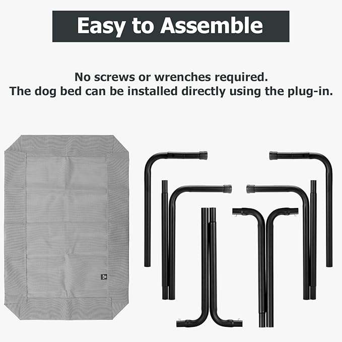 Elevated Dog Bed for Outdoor, XXL Raised Dog Cot Indestructible with Washable Mesh, Cooling Summer Pet Cot Chew Proof for Outside Camping Travel, 51 inch Grey