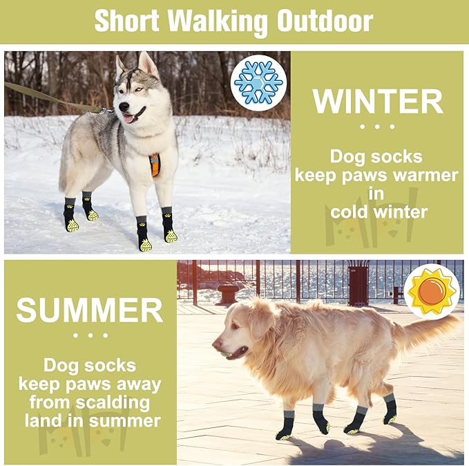 BEAUTYZOO Anti-Slip Dog Socks,Dog Shoes for Hot/Cold Pavement,Paw Protectors with Grips 3 pairs for Puppy Small Medium Large Senior Old Dogs,Dog Socks to Prevent Licking and Hardwood Floor Protection