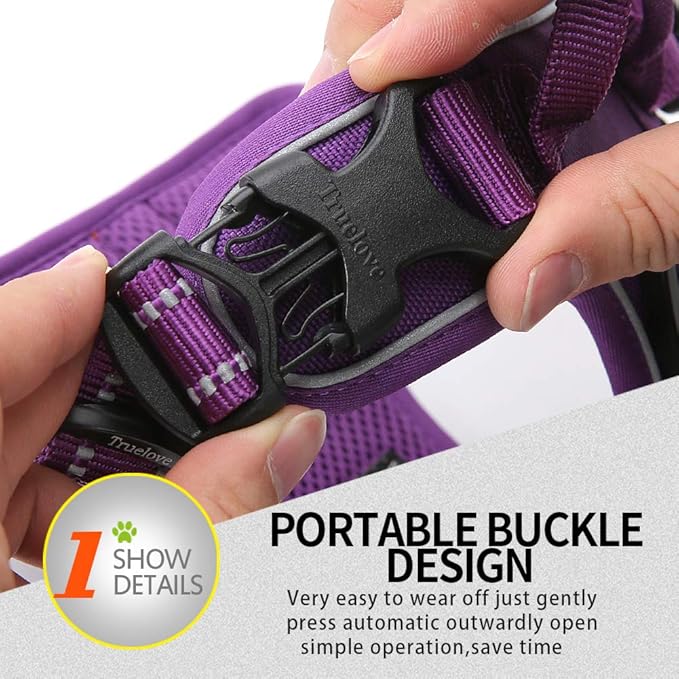 Truelove No Pull Dog Harness with Easy Control Handle and 2 Leash Attachments,Reflective Adjustable Pet Vest