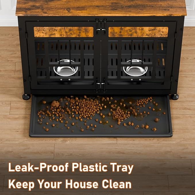 Dog Crate Furniture End Table 38 Inch Hidden Kennel Cabinet with Removable Tray, Thickened Metal Frame Dog Cage, Dual-Purpose Pet House & Nightstand for Living Room