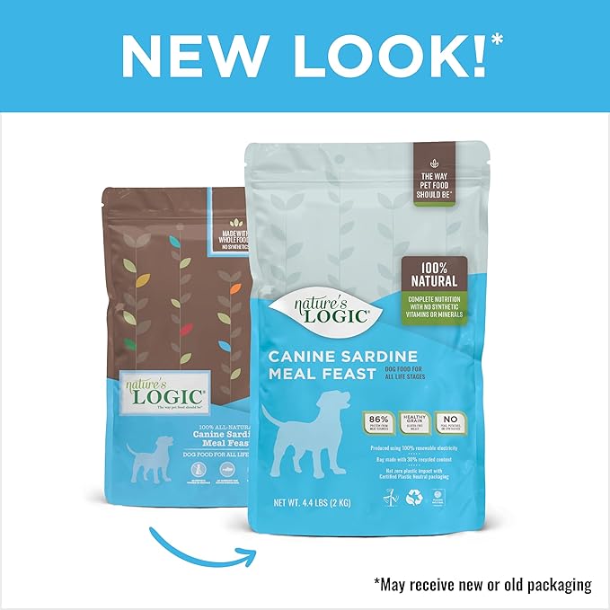 Nature's Logic Dry Dog Food - 100% Natural - No Synthetics - For All Ages, Sizes, Breeds - Free From Common Allergens, High Protein - Sardine Meal Feast, 4.4lbs