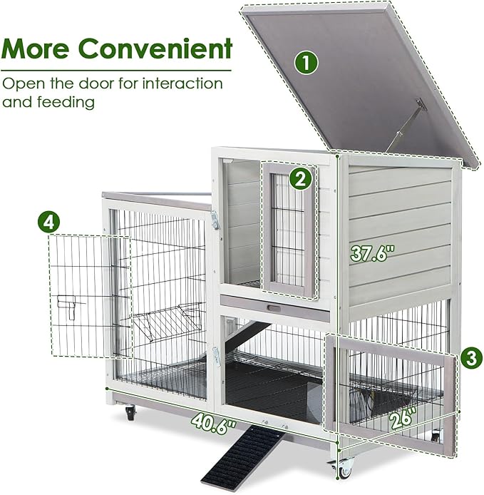 Rabbit Hutch Indoor Bunny Cage Outdoor House with Urine Guards and 2 Trays for Small Animals Guinea Pigs