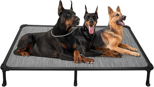 Veehoo Chew Proof Elevated Dog Bed - Cooling Raised Pet Cot- Rustless Aluminum Frame and Durable Textilene Mesh, Unique Designed No-Slip Feet for Indoor or Outdoor Use, Black Silver, XX Large