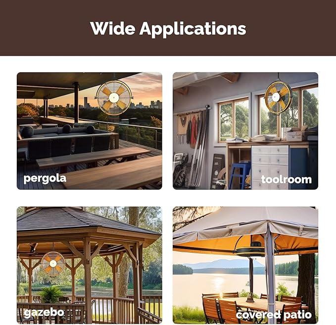 Orison 24.8'' Waterproof Outdoor Ceiling Fan, 6 Speed Ceiling Mounted Plug-In Cord Garage Fan with Remote&APP, 360-degree Manual Vertical Rotation, Hook hanging for Gazebo, Patio, Pergola (Yellow)