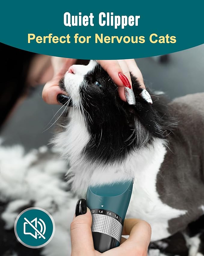 oneisall Cat Clippers for Matted Hair, 5-Speed Quiet Cat Grooming kit, Cordless Pet Shaver for Long Hair,Waterproof Pet Hair Trimmer, Pet Clippers for Cats(Green)