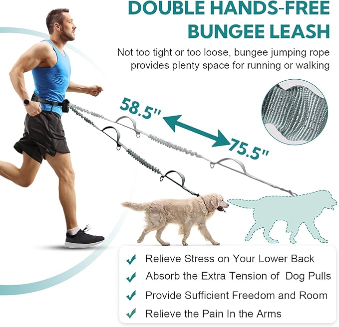 Hands Free Dog Leash with Pouch,Double Leash for Two Dogs