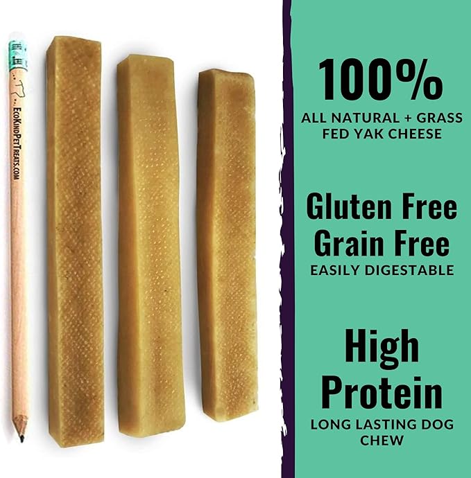 EcoKind Premium Gold Yak Cheese Himalayan Dog Chews, Dog Treats Large Breed, All Natural, High Protein, for Aggressive Chewers, Large - 3 Chews