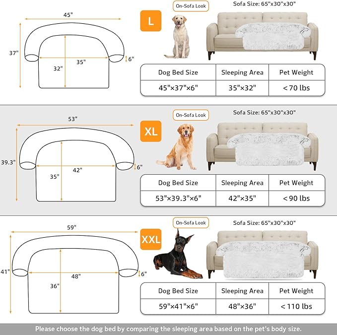 Calming Dog Bed Fluffy Plush Dog Mat for Furniture Protector with Removable Washable Cover for Large Medium Small Dogs and Cats (Extra Large (53x39.3x6), Light Grey)