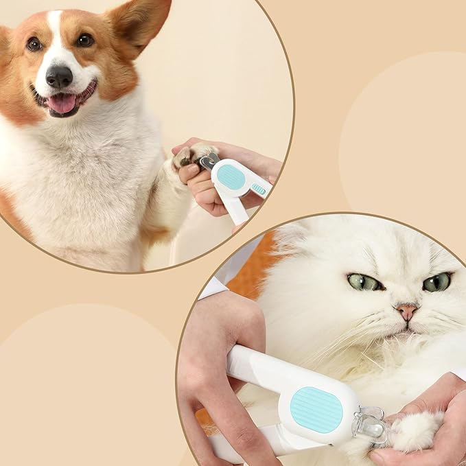 Odoland Cat Nail Clipper with LED Light and Nail File, Dog Claw Trimmer with Bright Light to Avoid Excessive Cutting - Pet Grooming Tool for Tiny Dog Cat Kitten Bunny Rabbit Blue