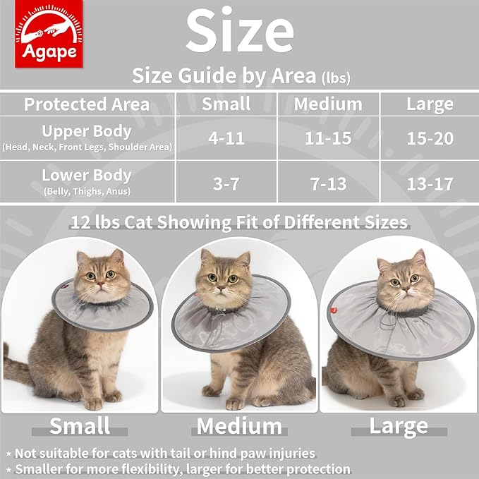 Agape Comfortable Cat Cone, Lightweight Cat Cone Collar Soft, Recovery Collar for Cats After Surgery to Stop Licking & Scratching, Protective E Collar for Small, Medium, and Large Cats for Wound Care