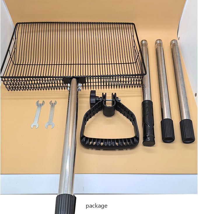 15 Inch Large Chicken coop Scoop with Ergonomic Grip Adjustable Long Handle (24-64") Chicken Poop Scooper Sifting Shovel rake Stainless Steel Metal coop Scoop (L/15 INCH)