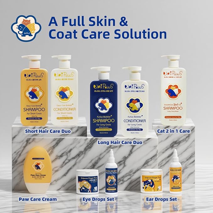 Unipaws Biotin Dog Shampoo for Long-Haired Coats – Deshedding, Detangling & Moisturizing for Silky, Tangle-Free Fur with Probiotics - EWG Green & Light Elegent Scent, Made in Korea, 16.9 Fl Oz / 500ml