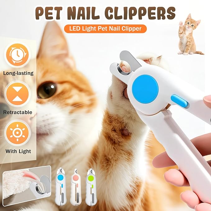 Pets Nail Clippers with Light, Cat Dog Nail Clippers with Built-in Nail File, Sharp Blades, Portable Cat Nail Clipper, Cats Claw Trimmer, Adjustable Claw Clippe for Cats (Style B)