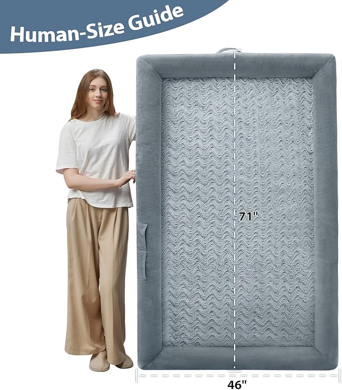 WNPETHOME Human Dog Bed for Adult, Washable Dog Couch with Removable Waterproof Cover, Orthopedic Large Pet Sofa Bed with Bolster Sides for Sleeping