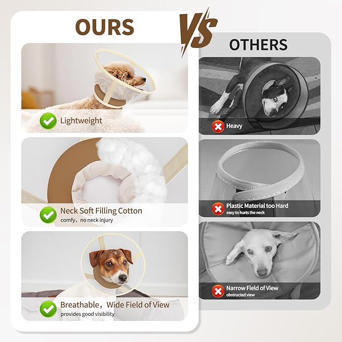 Soft Dog Cone Collar to Stop Licking-Adjustable Comfortable Mesh Recovery Cone After Surgery for Small or Miniature Dogs, Alternative to Plastic Elizabethan Collars for Neuter Incision Care (Brown,L)