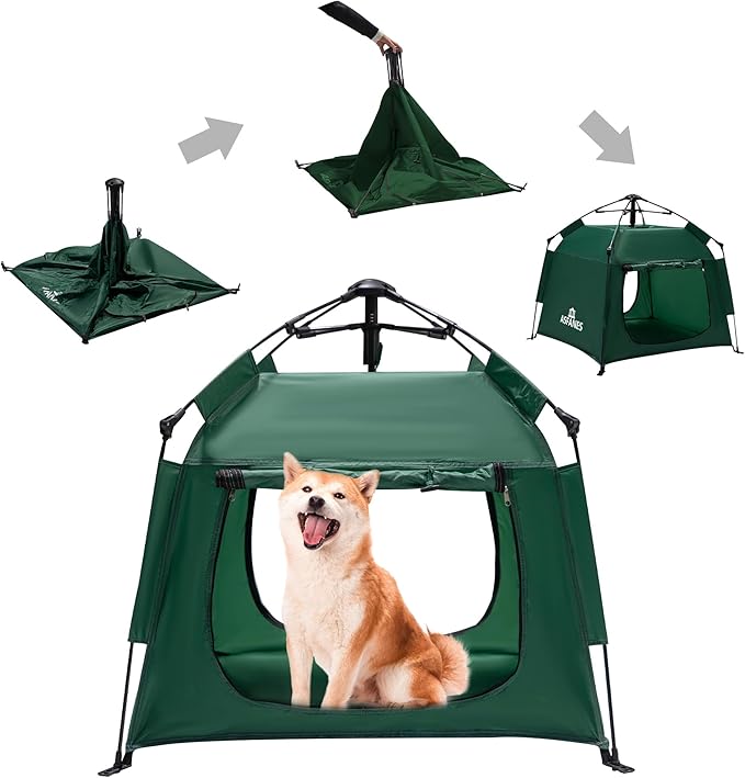 Outdoor Waterproof Pet Automatic Camping Tent, Pop up Cave Bed for Indoor Cats and Small Dogs, Portable Cat House Dog House, Army Green.
