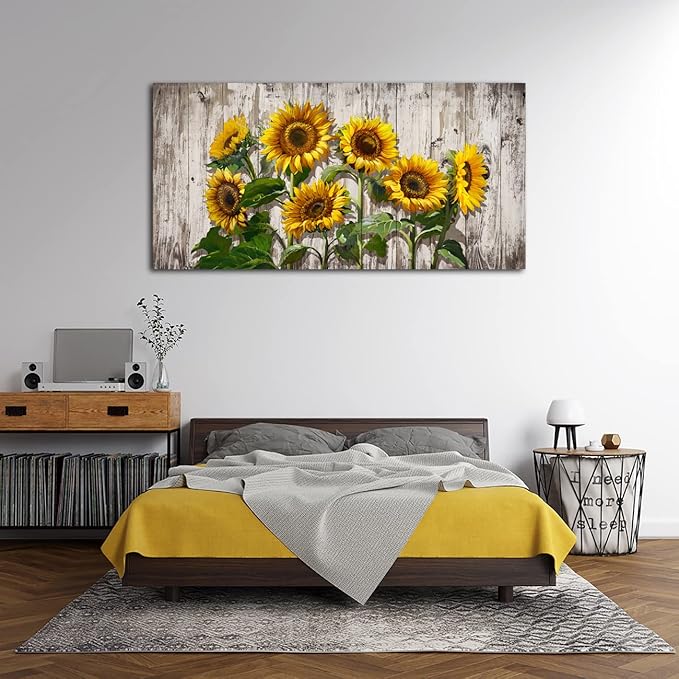 Jiuqinghua Canvas Prints Wall Art Abstract Board Paintings 1 panel Wall Art for Bedroom Rustic Sunflower Kitchen Decor Yellow Vintage Wall Decor Sunflowers Framed for Living Room Bedroom Office