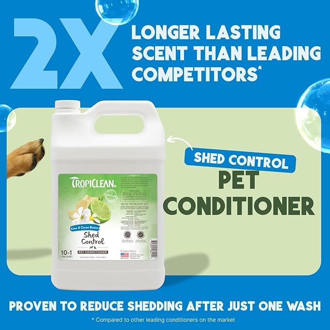 TropiClean Deshedding Dog Conditioner, Professional Conditioner, Reduces Shedding & Softens Coat, Puppy Safe, Lime & Cocoa Butter Scent, 1 Gallon