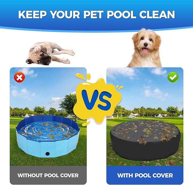 55 inch Foldable Dog Pet Bath Pool Cover, Portable Round Collapsible Pool Cover with Oxford Cloth Material and Drawstring Design for Dog Pet Pool, Waterproof and Dustproof (Black)