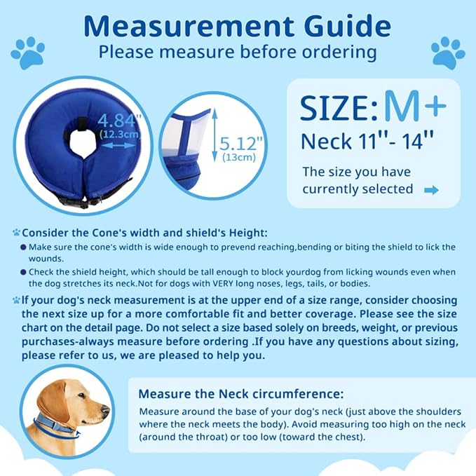 Soft Dog Cone Collar, Inflatable Donut Cones Alternative After Surgery with Anti-Lick Shield, for Large/Medium/Small Dogs to Stop Licking, Elizabethan Neck Ecollars of Shame, Comfy Pillow E Recovery