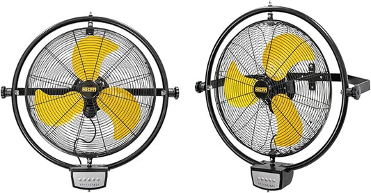 HiCFM 20" Remote Control Wall Mounted Fan, 5000 CFM High Velocity 3-Speed Oscillating Wall Fans with Timer for Industrial, Commercial, Warehouse, Garage, Gazebo and Patios - UL Listed, 2 Pack