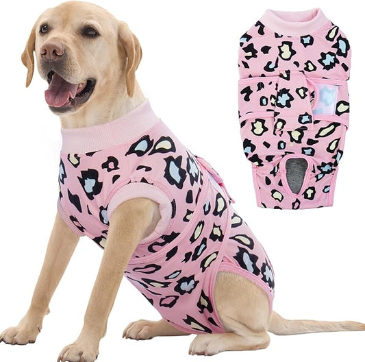 FUAMEY Recovery Suit for Dogs After Surgery,Soft Breathable Dog Bodysuit E-Collar & Cone Alternative Surgical Suit,Male Female Dog Neuter Spay Suits Anti Licking Wounds Onesie Pink Leopard XL