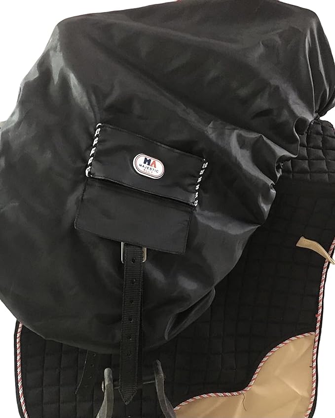 Majestic Ally Nylon Waterproof Fleece Lined Ride On English Saddle Cover-Multiple Color (Black)