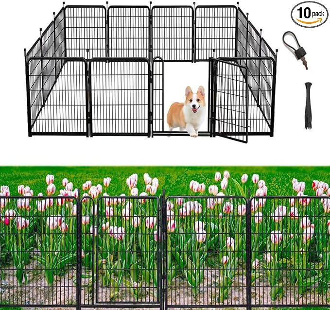 Garden Fencing 40 inch High, Dog Fence Outdoor for Yard, 8 Panels Total 18Ft(L)，Gate 21 inches Wide with Low Sills. Fencing for Garden Beds, Rabbit Fence, Anti Dig Fences Barrier