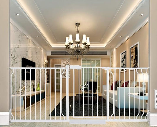 ALLAIBB Extra Wide Pressure Mounted Baby Gate Walk Through Child Kids Safety Toddler Tension White Long Large Pet Dog Gates with Extension for doorways Kitchen (76.38"-81.10"/194-206cm)