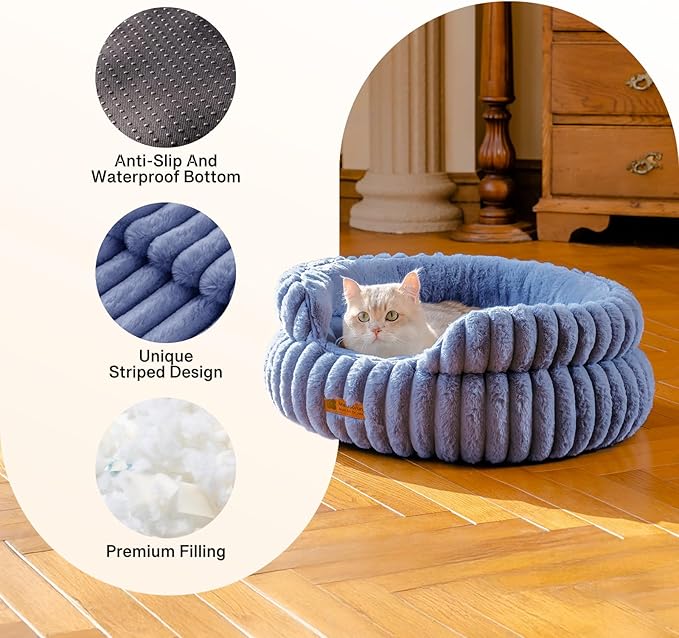 MEWOOFUN Dog Bed for Medium Dogs, Washable Large Cat Beds for Indoor Cats, Donut Pet Bed for Dogs and Cats with Anti-Slip Bottom (Blue, 27"x27"x10")