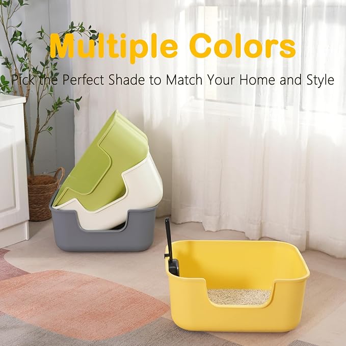 Large Cat Litter Box with High Sides,Cat Boxes for Indoor Cats,Cat Litter Pan for Kitty,Litter Box with Low Entry,Easy to Clean,Anti-Splashing (Grey)