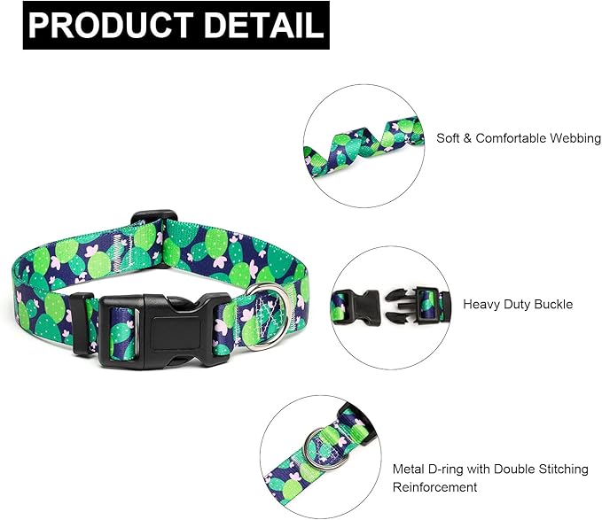 Mercano Adjustable Dog Collar - Special Design Patterns, Soft Nylon Comfortable Durable Pet Collar for Small Medium Large Dogs (M, Cactus)