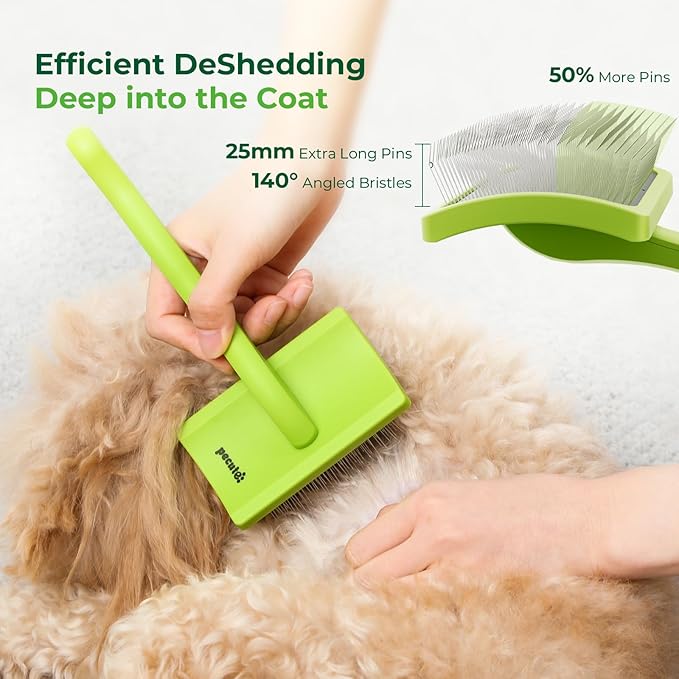 Pecute Slicker Brush for Dogs & Pet Comb, Professional Grooming Dog Brush for Goldendoodles, Poodles, Labradoodles, with Extra Long Soft Pins to Effectively Remove Tangles, Knots and Mats, 2PCS