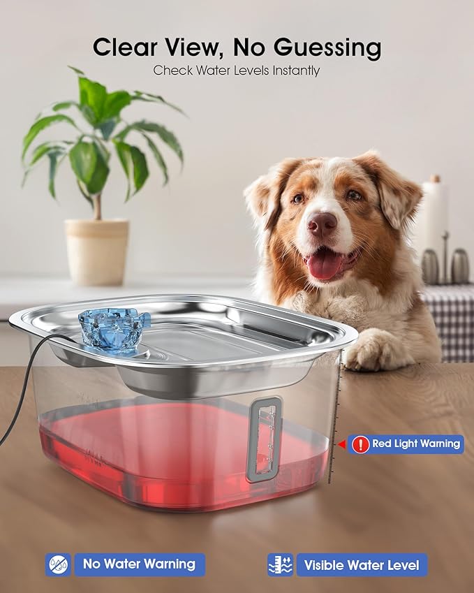 Dog Water Fountain for Large Dogs - 3 Gallon Stainless Steel Dog Water Bowl Dispenser with 4 Filters, Automatic Big Extra Large Capacity Pet Water Fountain, Easy Clean with Quiet Pump