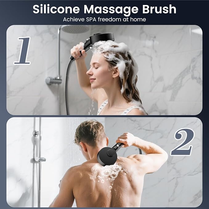 Filtered Shower Head with Handheld, High Pressure 4 Spray Mode Showerhead with Filters, Water Softener Beads for Hard Water with ON/OFF Switch for Pets - Remove Chlorine