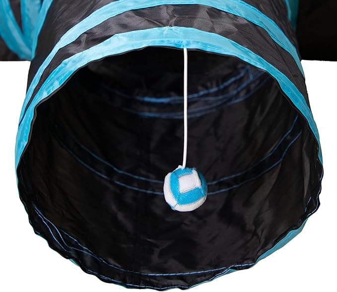 Cat Tunnel, 3 Way Cat Tunnels for Indoor Cats, Foldable Cat Tubes and Tunnels for Cats Kittens, Kitty Bored Peek Hole Toy Ball Cat, Puppy, Kitty, Kitten, Rabbit, Guinea Pigs (Blue & Black)