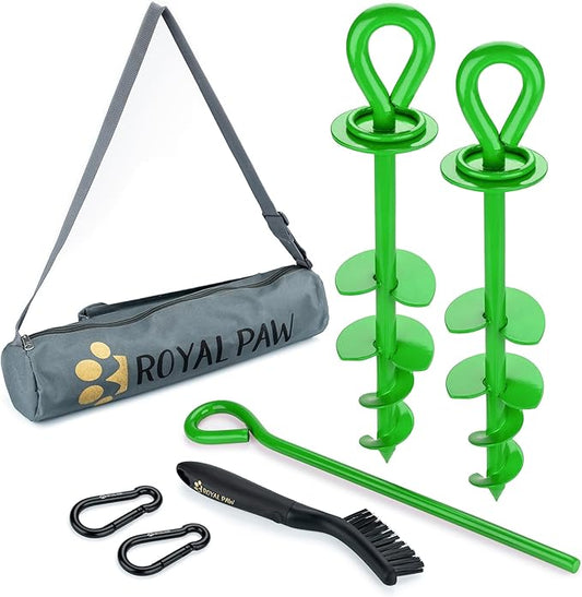 ROYAL-PAW Dog Tie Out Stake - for Large Dogs up to 210 lbs - Heavy Duty Dog Stake for Yard, Beach & Camping Outside - Best in Ground Anchor for a Dog Cable, Leash, Lead Tether (Green)
