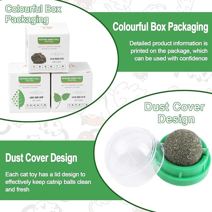 KIMOBER 6 Pack Catnip Ball for Cats,Edible Kitten Chew Toys with Catnip Silvervine Gall Fruit Flavors for Cats Lick Dental Teeth Cleaning Cats Wall Treats