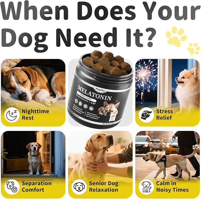 Melatonin for Dogs, Calming Chews with Valerian Root & L-Theanine for Sleep Aid & Emotional Support, Calming Treats for Stress Anxiety Relief - Thunder, Fireworks, Barking, Bacon Flavor, 90Ct