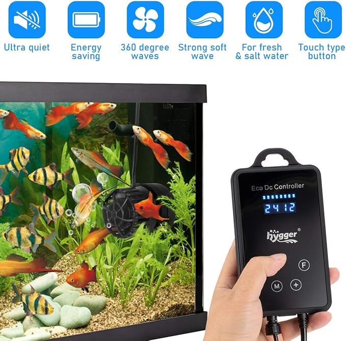 hygger Quiet Magnetic Aquarium Wave Maker, 2600GPH DC 24V Powerhead with Digital Led Display Controller, Submersible Water Inverter Circulation Pump for Fish Tank 26-55 Gallon