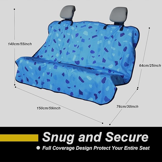 Back Seat Cover for Car Trucks Van SUV,Waterproof Rear Bench Towel Seat Covers for Dogs and Kids,Automotive Backseat Protector (Blue Marbling)