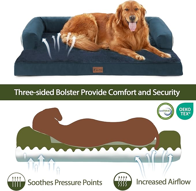 Orthopedic Dog Beds for Extra Large Dogs, Waterproof Dog Beds XLarge, Memory Foam Dogs Couch Beds with Comfy Bolster, Removable Washable Cover and Nonskid Bottom (X-Large,Navy Blue)