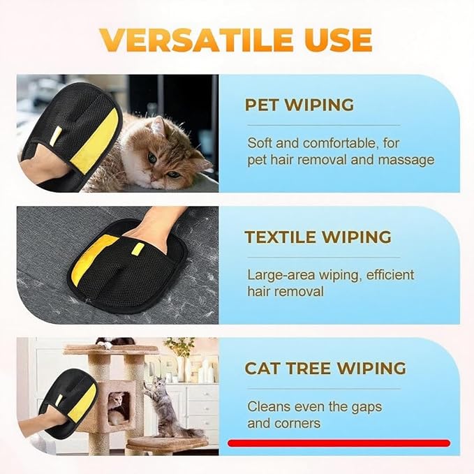 Pet Hair Removal Glove - Electrostatic Reusable Grooming Gloves for Cats & Dogs, Professional Cleaning Mitt with Hair Remover Tool (2 Pack)