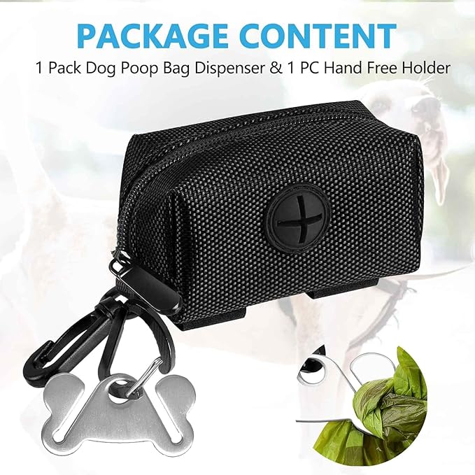 Dog Waste Bag Dispenser Pet Poop Bags Holder for Doggie Waste Bags Dispensers Soft Fabric Zipper Small Doggy Puppy Pouch for Leash Accessory Attachment with Carrier,Black