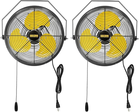 HiCFM 2500 CFM 12" Industrial Wall-Mounted Fan, 3-Speeds High Velocity Wall fans with IP44 Enclosure Motor for Barn, Garage, Warehouse, Greenhouse and Commercial Use, 2 Pack