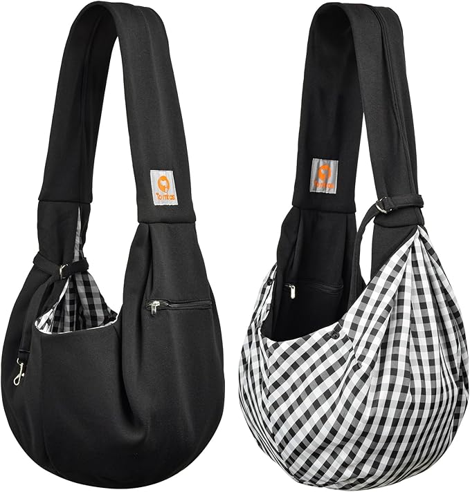 Tomkas Small Dog Sling Carrier - Zipper Pocket & Classic Strap - for 3-10 lbs Pets(Black)